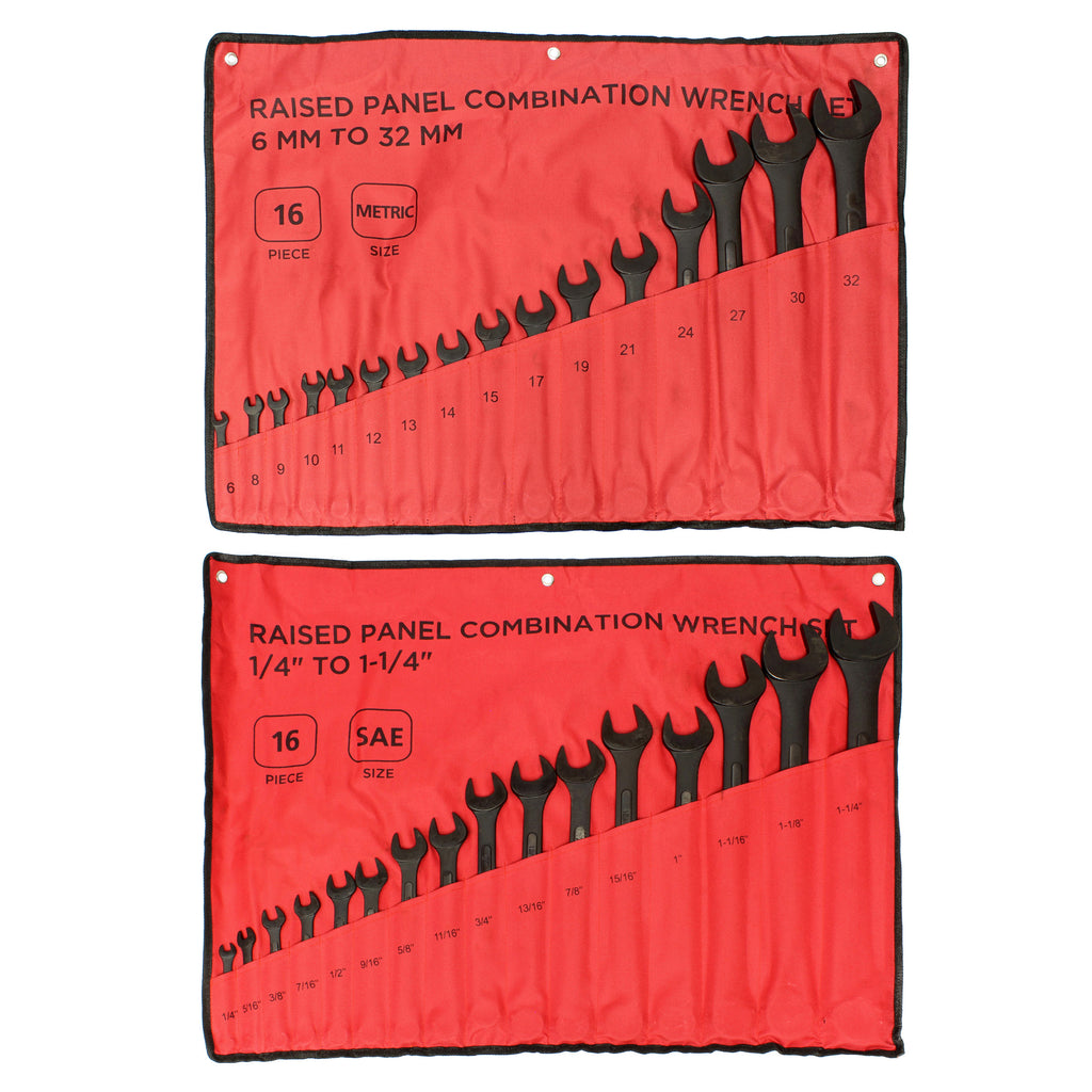 Combination Wrench Set 16 Pc Raised Panel Jumbo Wrench Set, Black AB