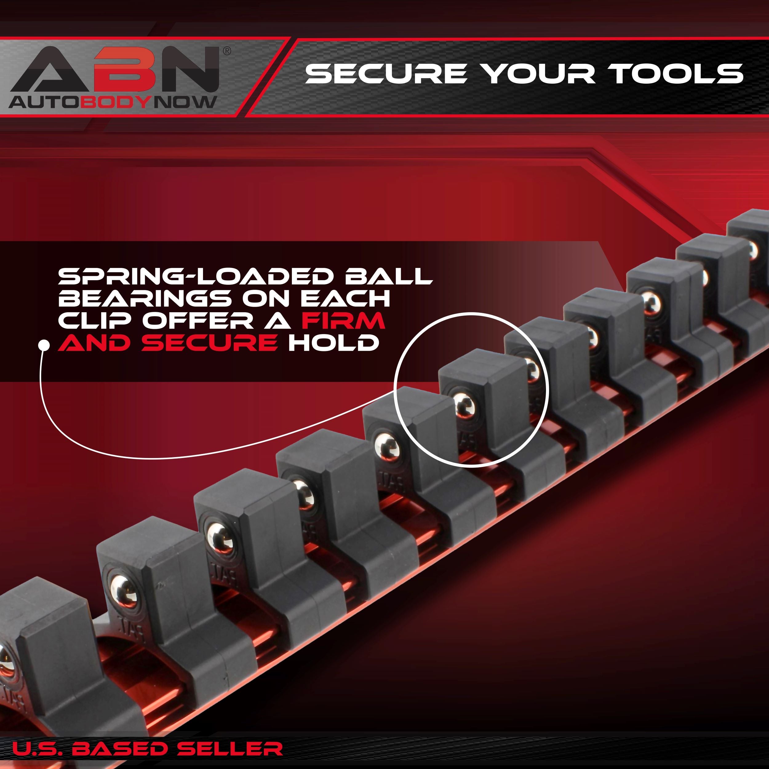 Orange Aluminum SAE 1/2” Socket Organizer Tool Holder Rail and Clips