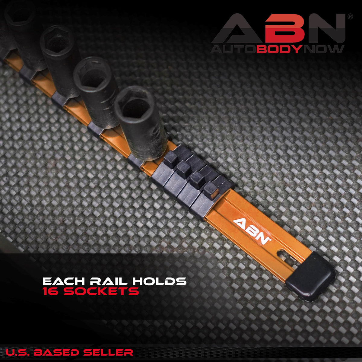 Orange Aluminum SAE 1/4” Socket Organizer Tool Holder Rail and Clips