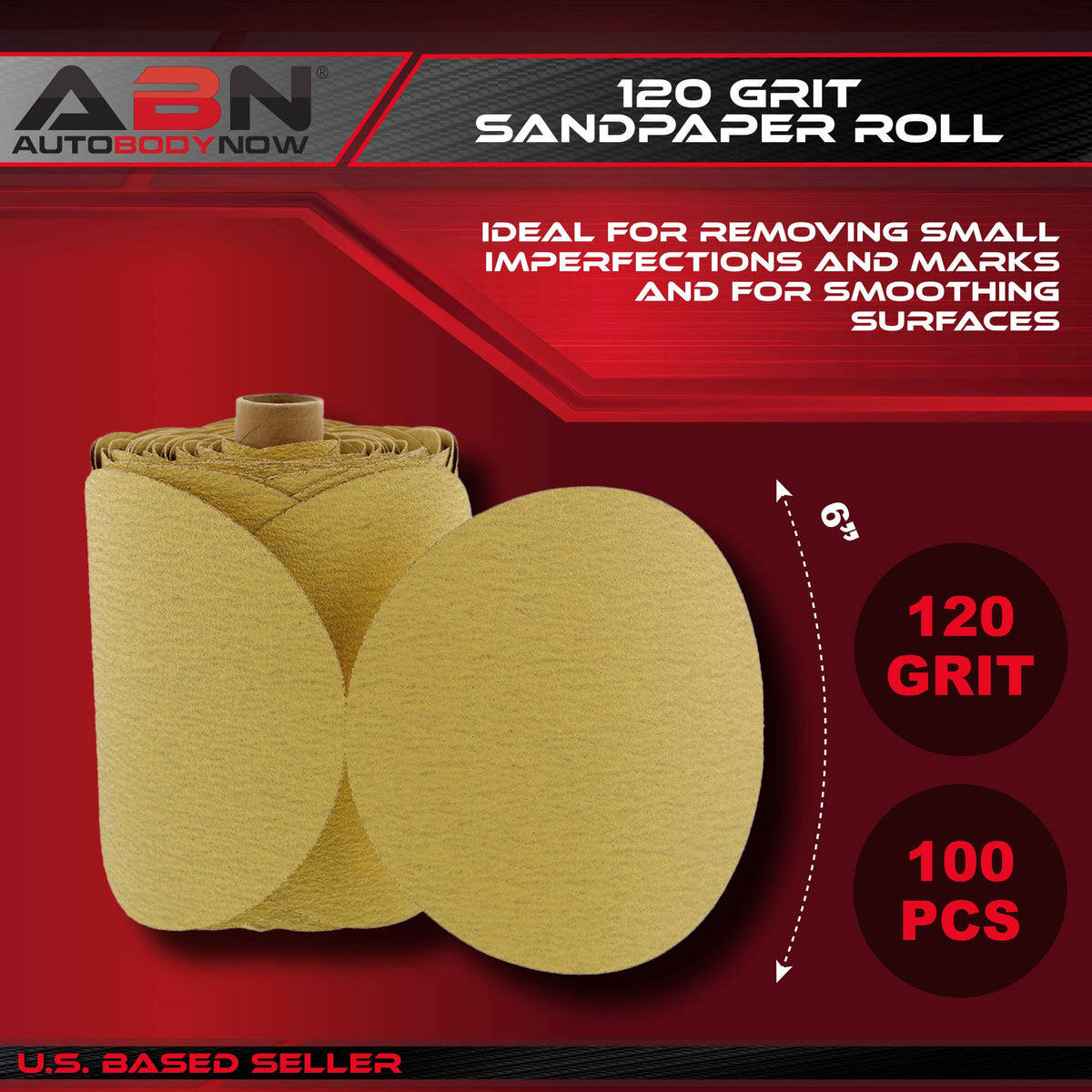 120 Grit Sandpaper Roll - 6 IN Round Sanding Discs Sticky Back, 100Pc