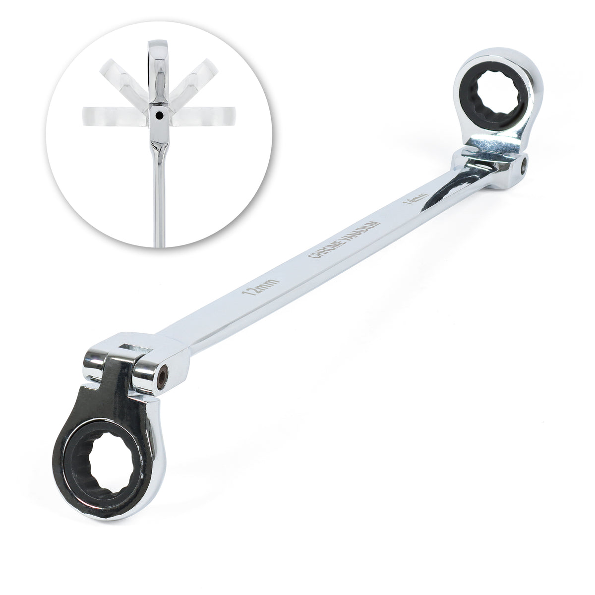 Ratcheting Wrench 12 and 14mm Extra Long Flex Head Ratcheting Wrench