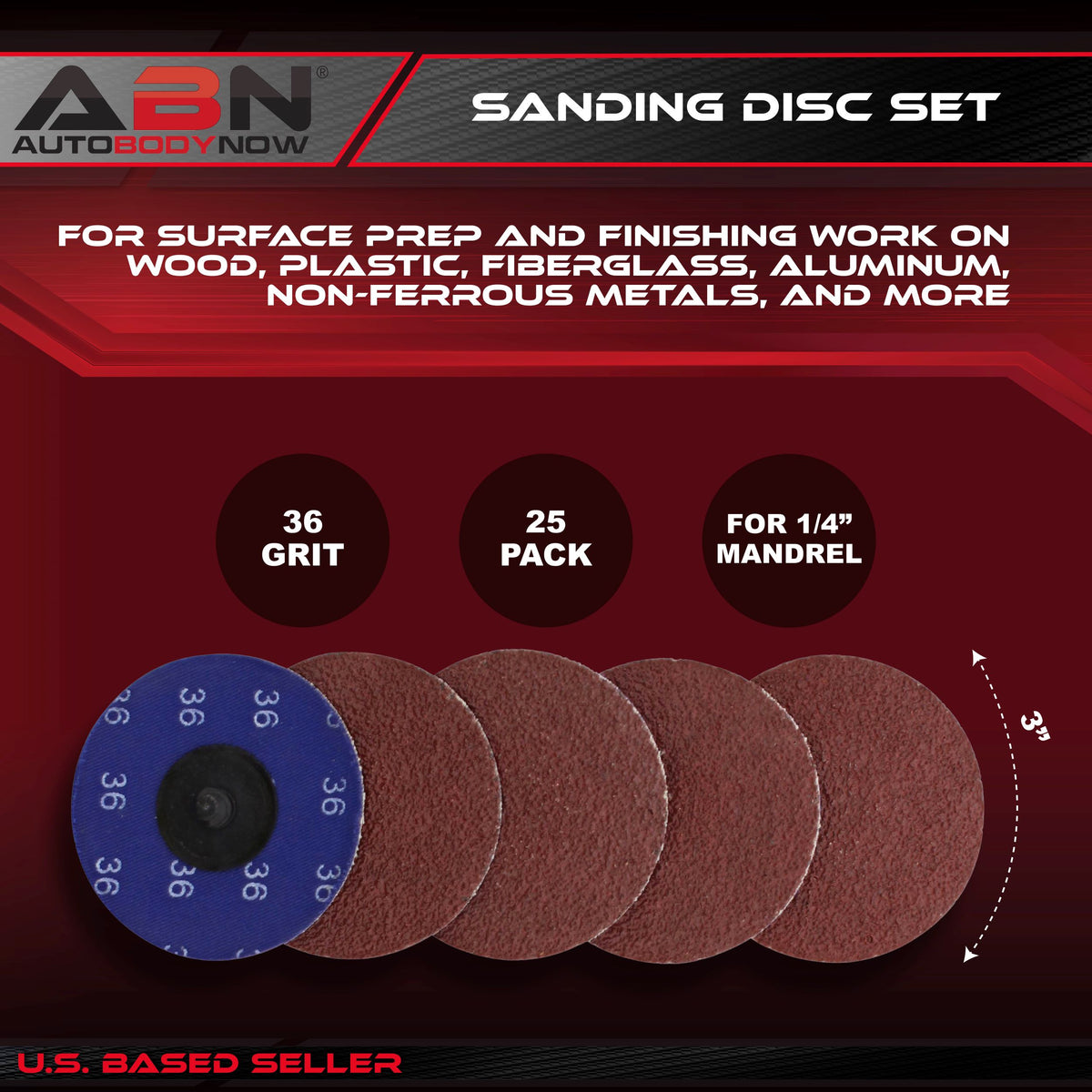 Aluminum Oxide Sanding Discs 25-Pack, 3” Inch, 36 Grit