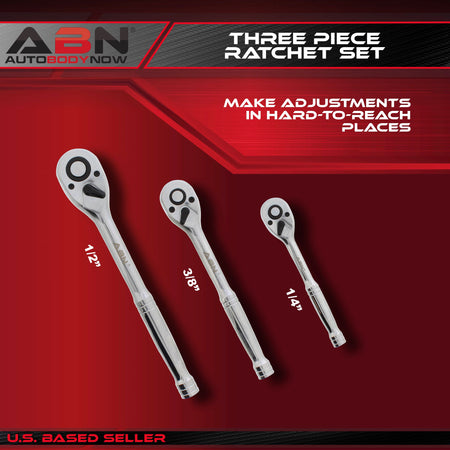 3 Piece Ratchet Wrench Tools - Thumb Wheel Ratchet Set 3/8 1/4 1/2in
