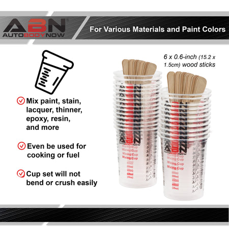 Automotive Paint Mixing Cups - 25pc 20oz Epoxy Mixing Cups and Sticks