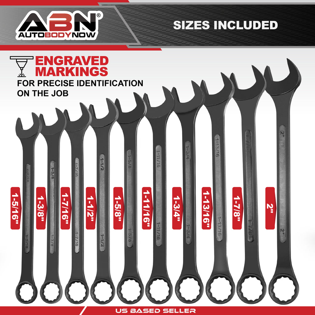 ABN Jumbo Wrench Set Metric or Standard 10 Piece Combo Open End Tool