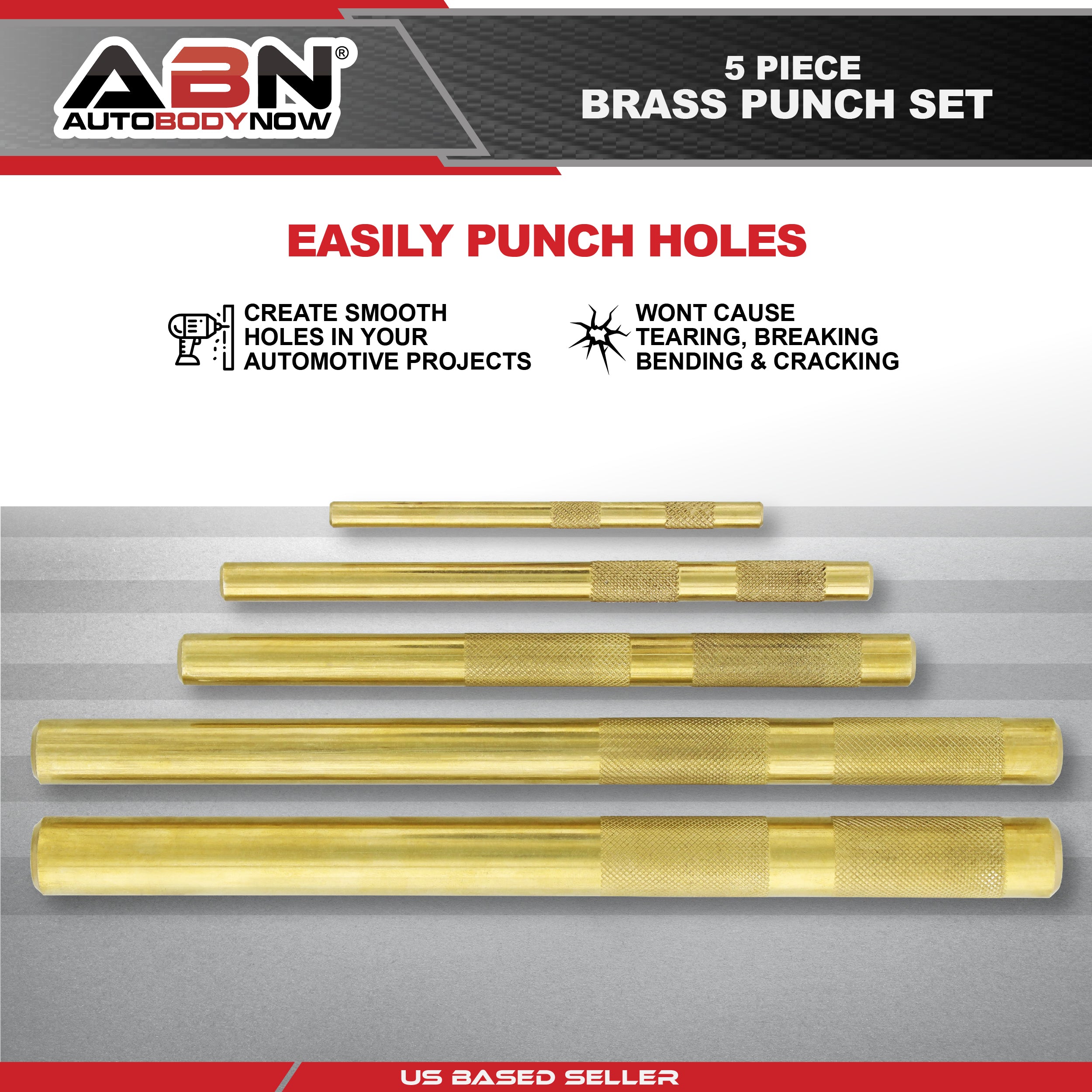 Big Brass Punch Tool Set - 5pc Non-Marring Drift Pin Automotive Kit
