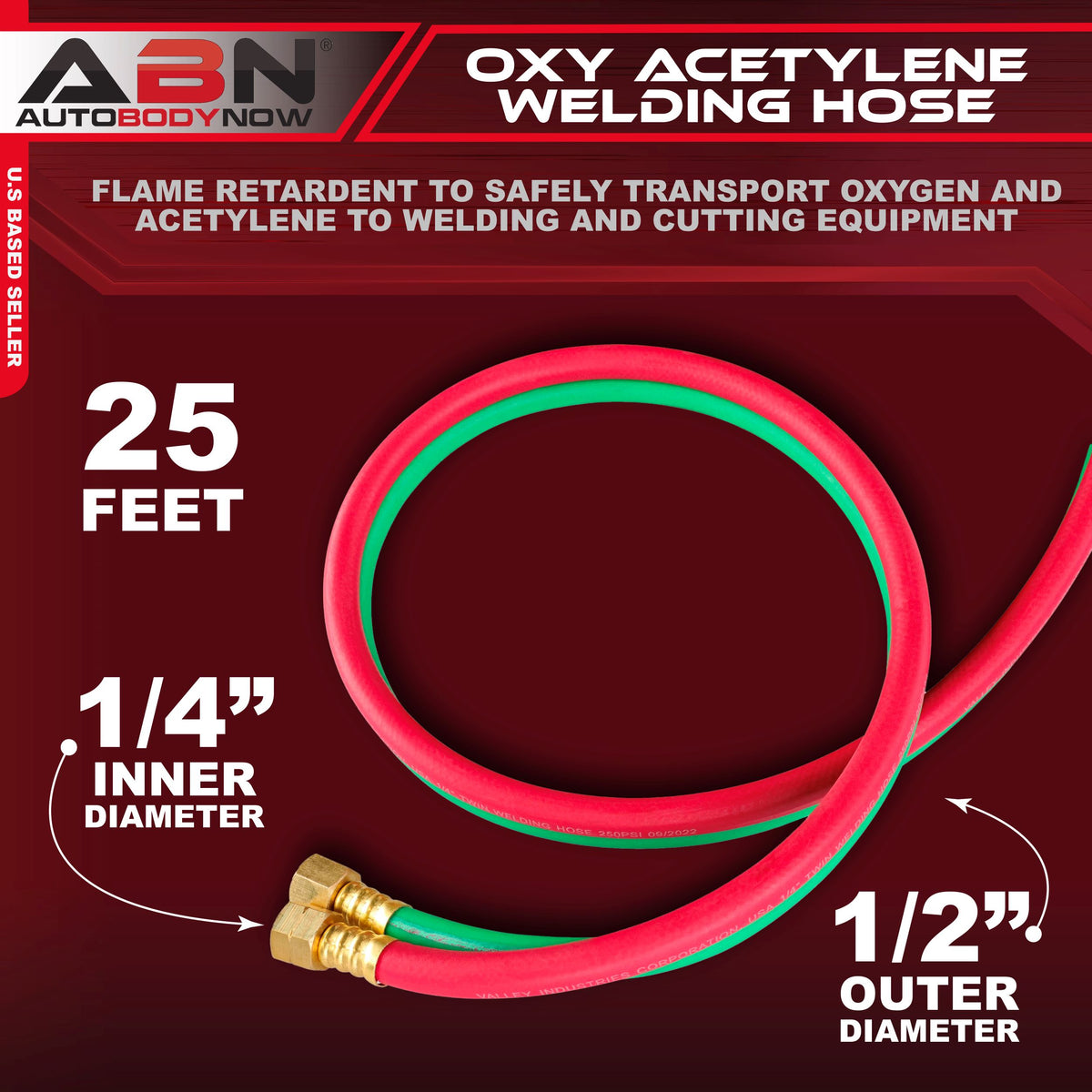 25ft Oxygen Acetylene Hose 1/4in B Fitting Twin Welding Torch Hoses