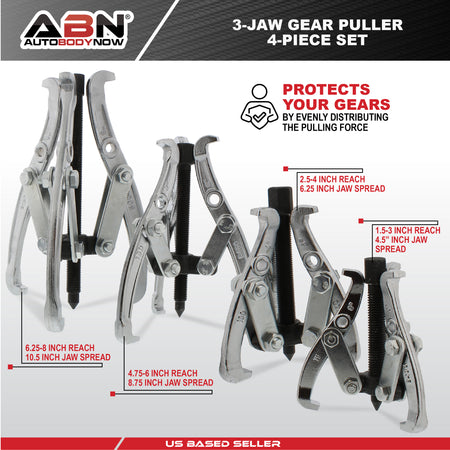 3-Jaw Gear Puller 4-Piece Set Removal Kit for Gears, Pulley, Flywheel