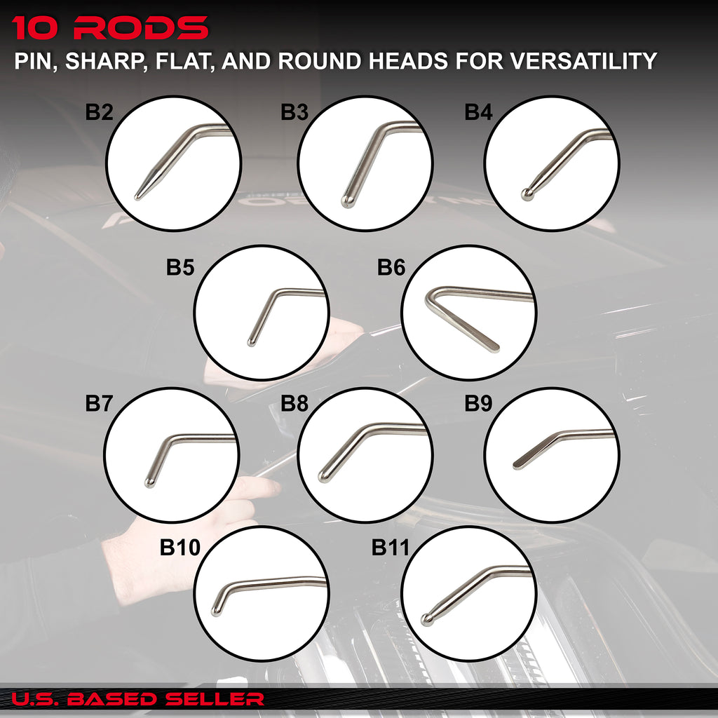 Paintless Dent Repair Rods with Tips 20pc Repair Dent Removal Tools