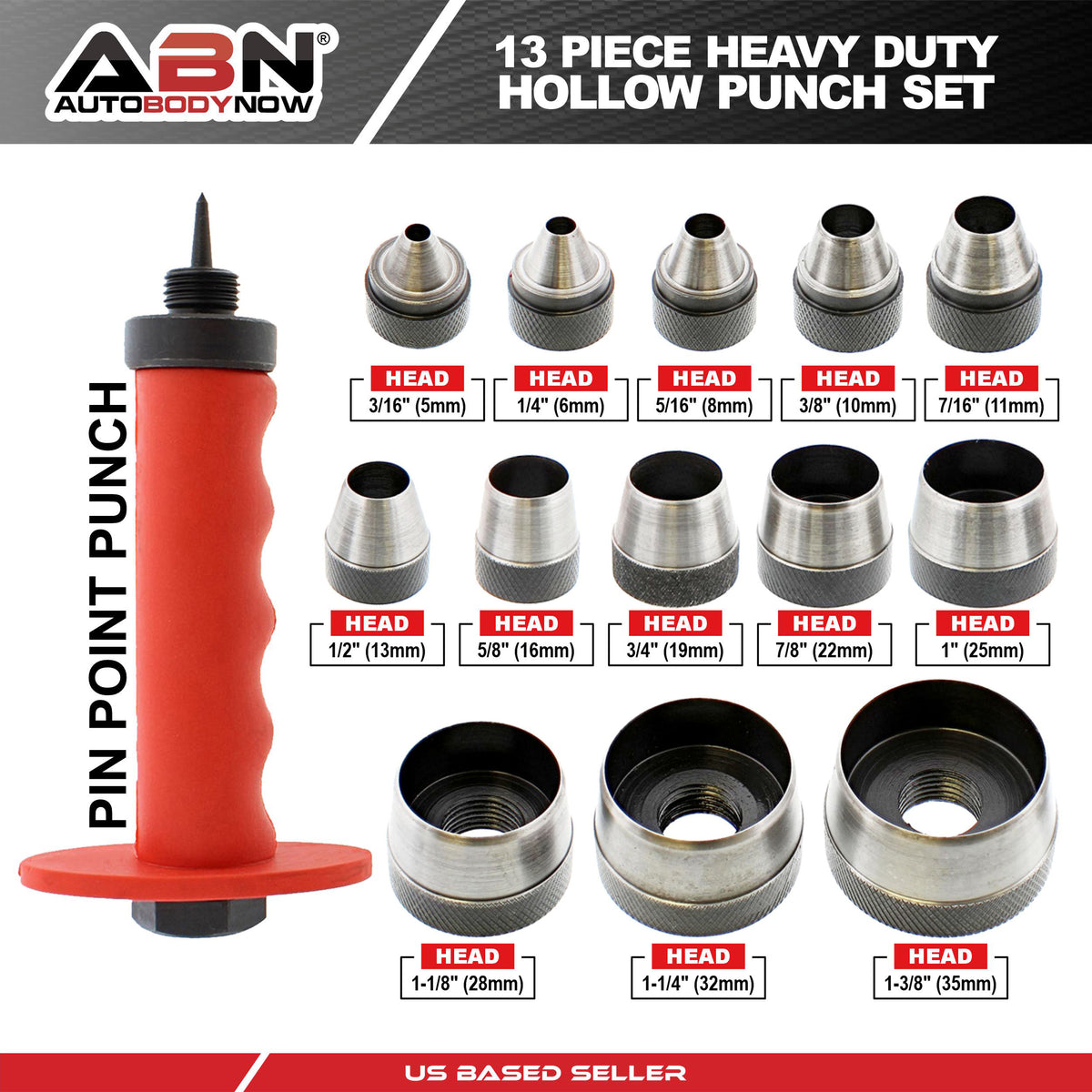 Hollow Punch Hole Punch Set Gasket Punch Set 3/16 to 1-3/8 Inch 5-35mm