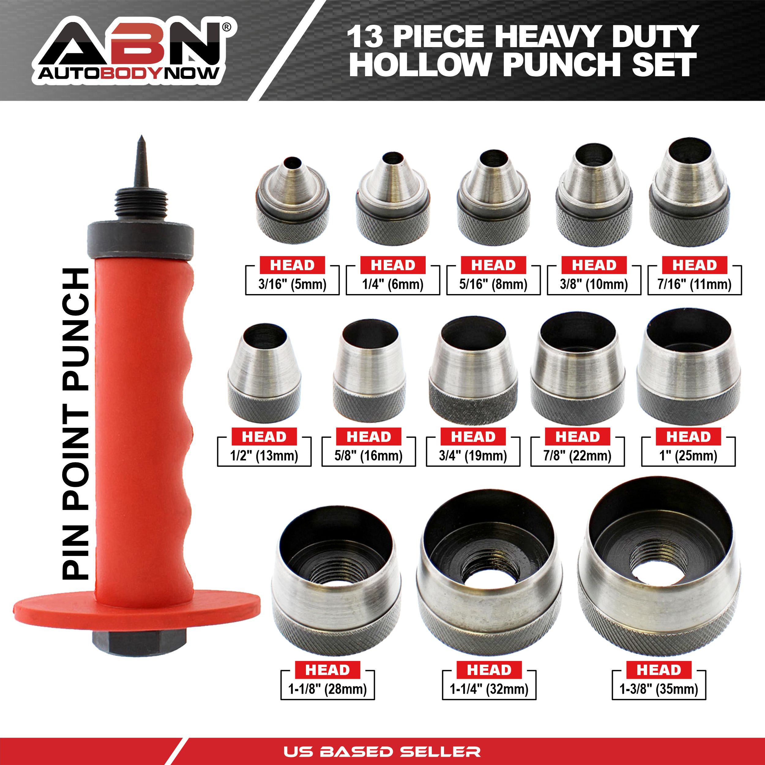 Hollow Punch Hole Punch Set Gasket Punch Set 3/16 to 1-3/8 Inch 5-35mm