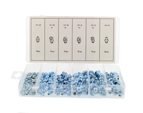Hydraulic Grease Zerk Fitting SAE 110-Piece Kit Straight 90 45 Degree