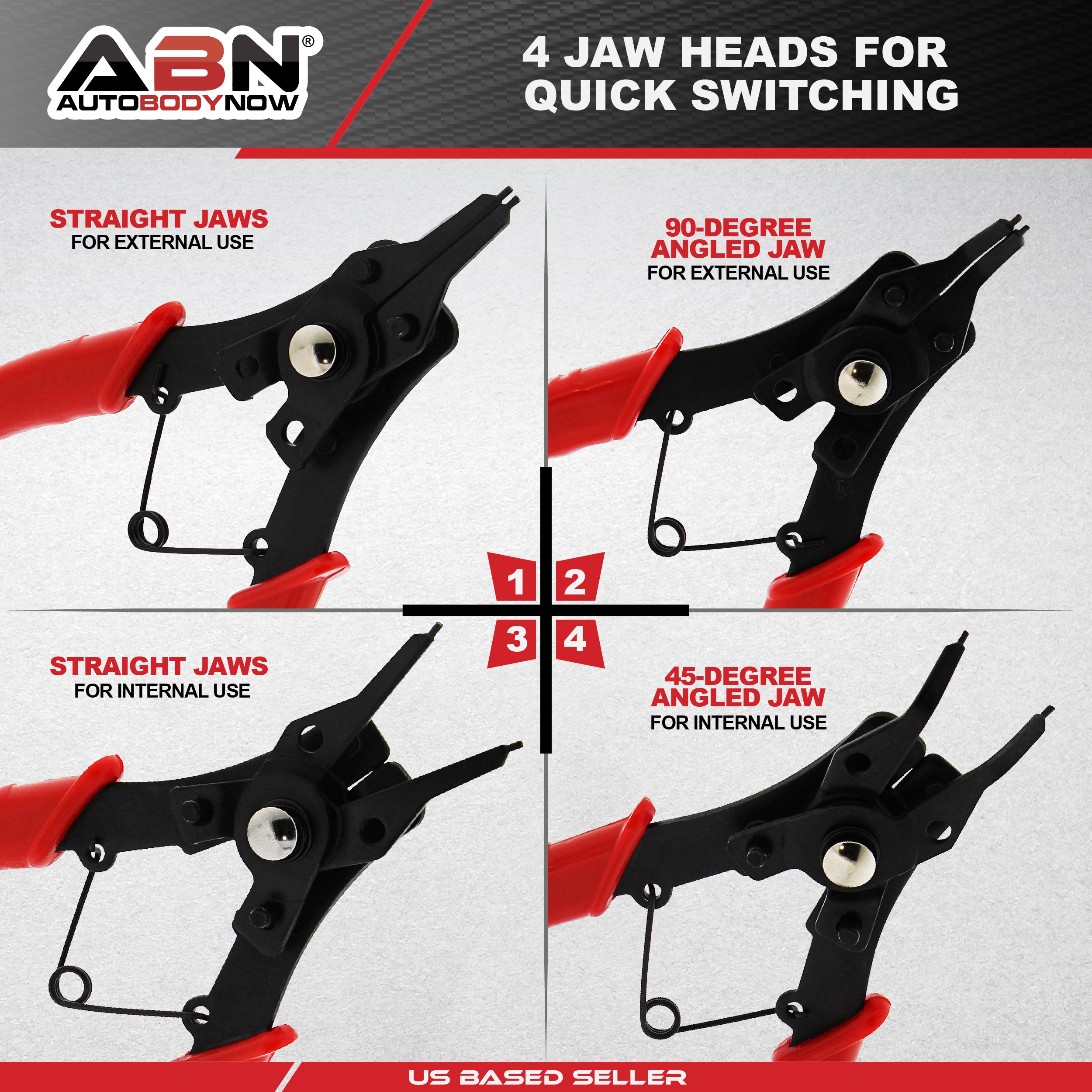 Snap Ring Pliers Set – 5 Pc Interchangeable Jaw Head C Clip Pliers Set