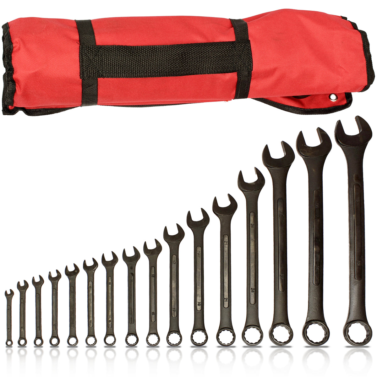 16 Piece Metric Combo Wrench Set with Organizing Wrench Set Roll