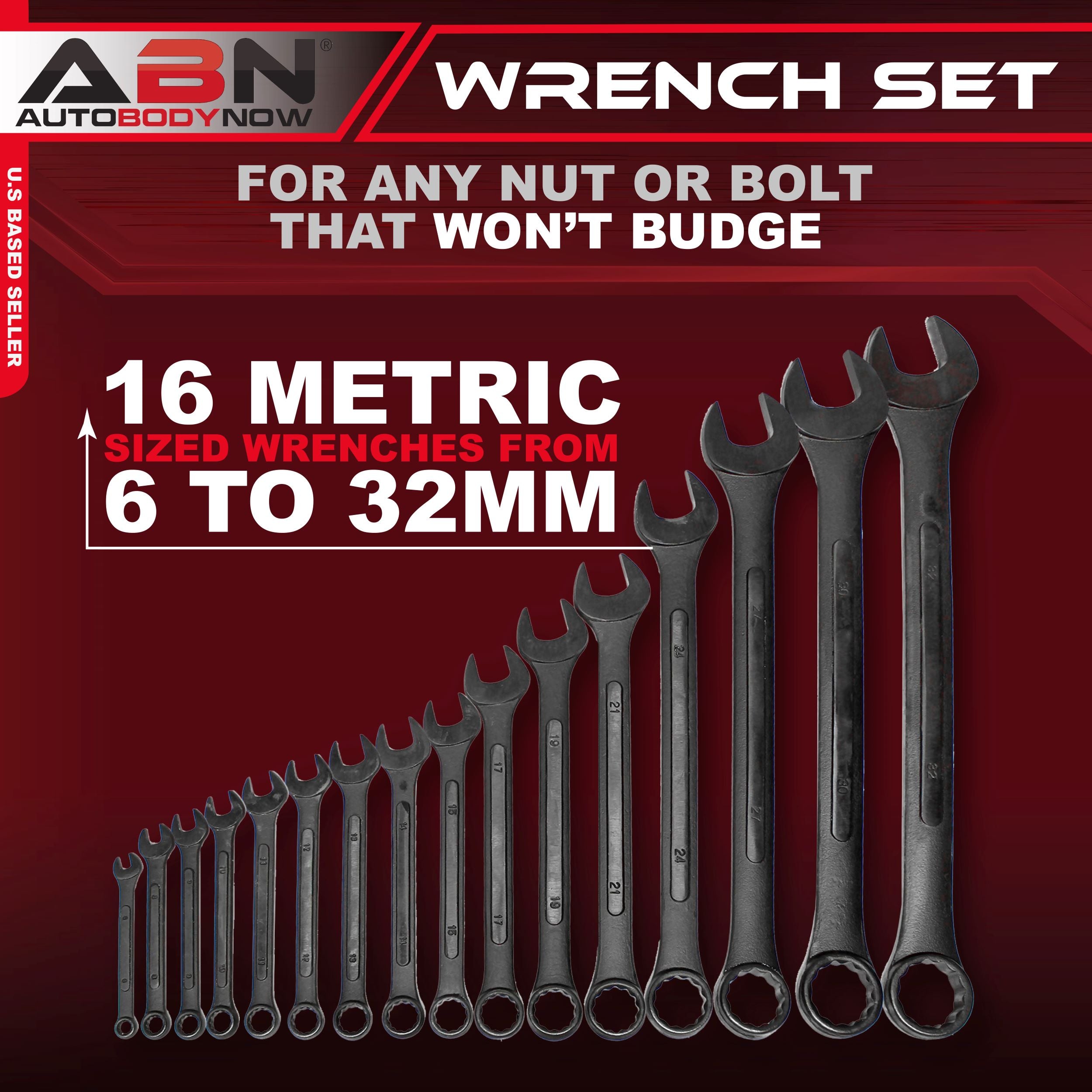16 Piece Metric Combo Wrench Set with Organizing Wrench Set Roll