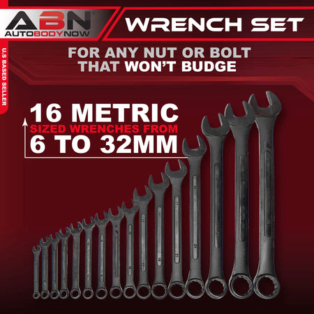 16 Piece Metric Combo Wrench Set with Organizing Wrench Set Roll