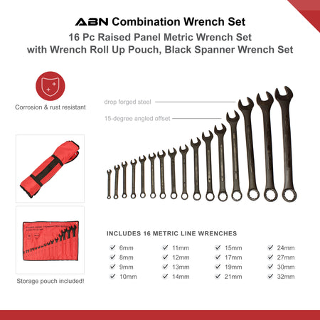 32 Pc Combination Wrench Sets Metric and Standard with Roll Up Pouch