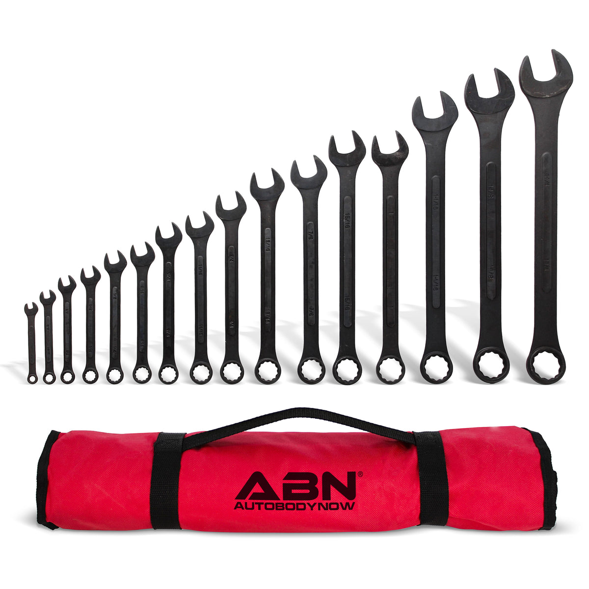 16 Piece SAE Wrench Set - Standard Combination Wrench Roll Up Pouch