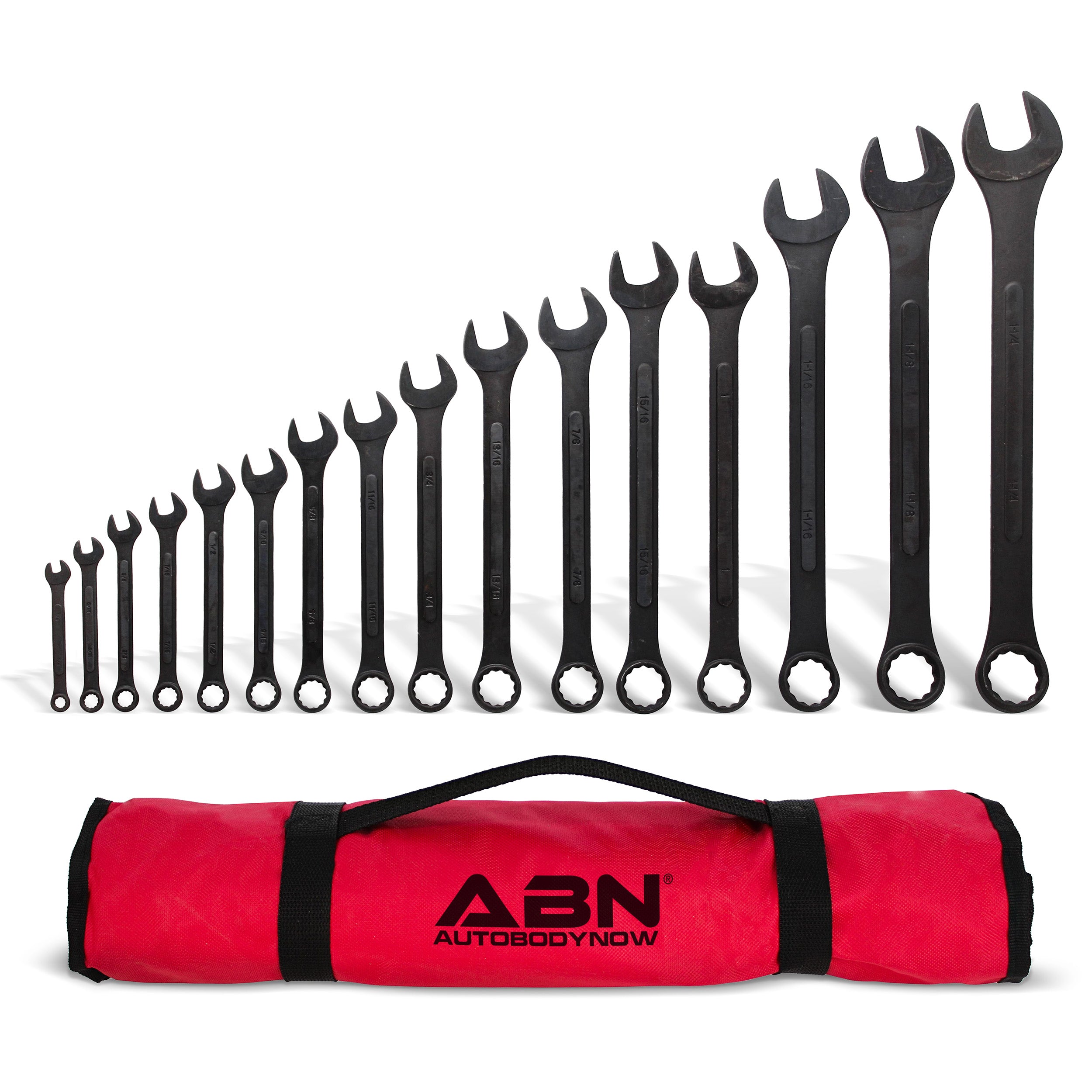 16 Piece SAE Wrench Set - Standard Combination Wrench Roll Up Pouch
