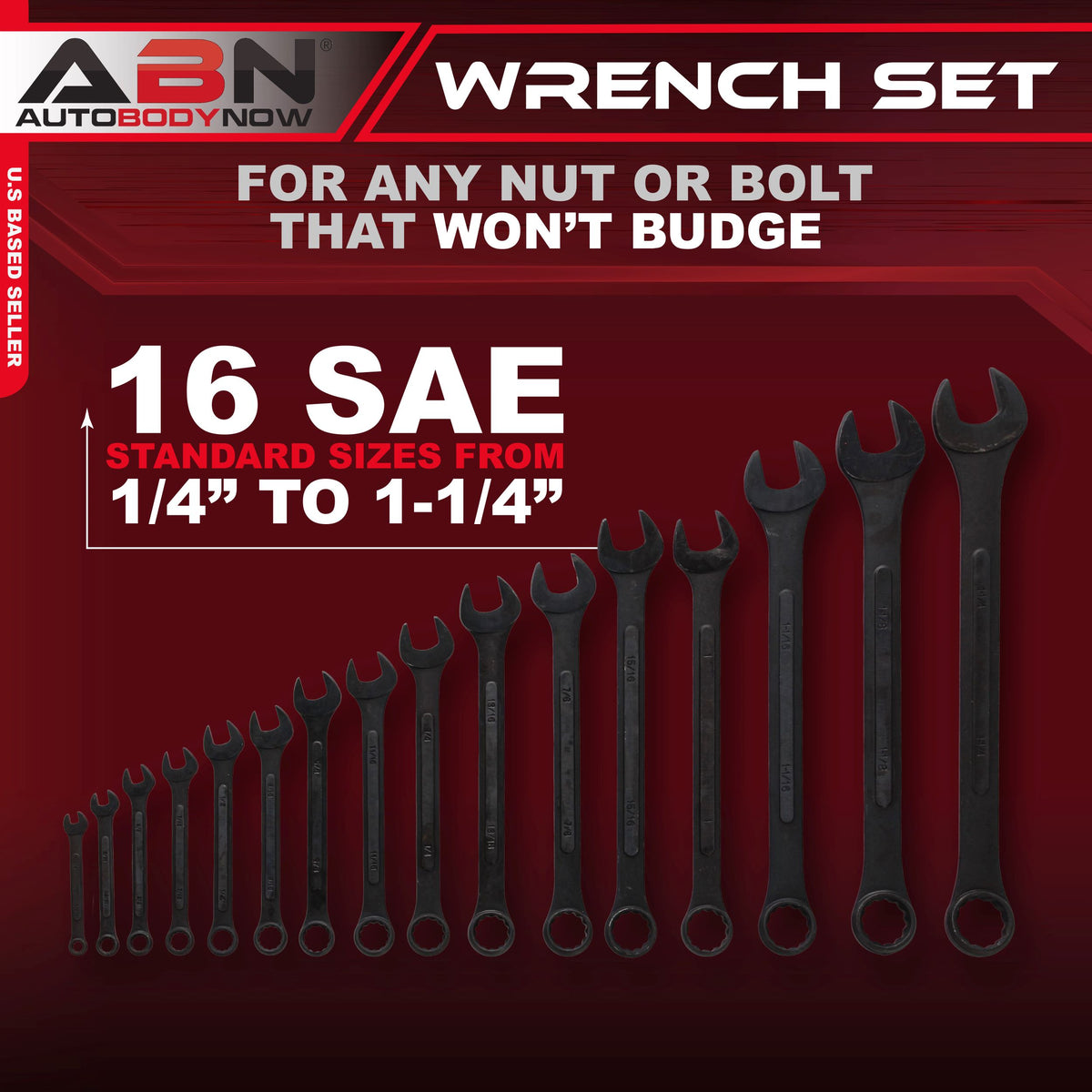 16 Piece SAE Wrench Set - Standard Combination Wrench Roll Up Pouch