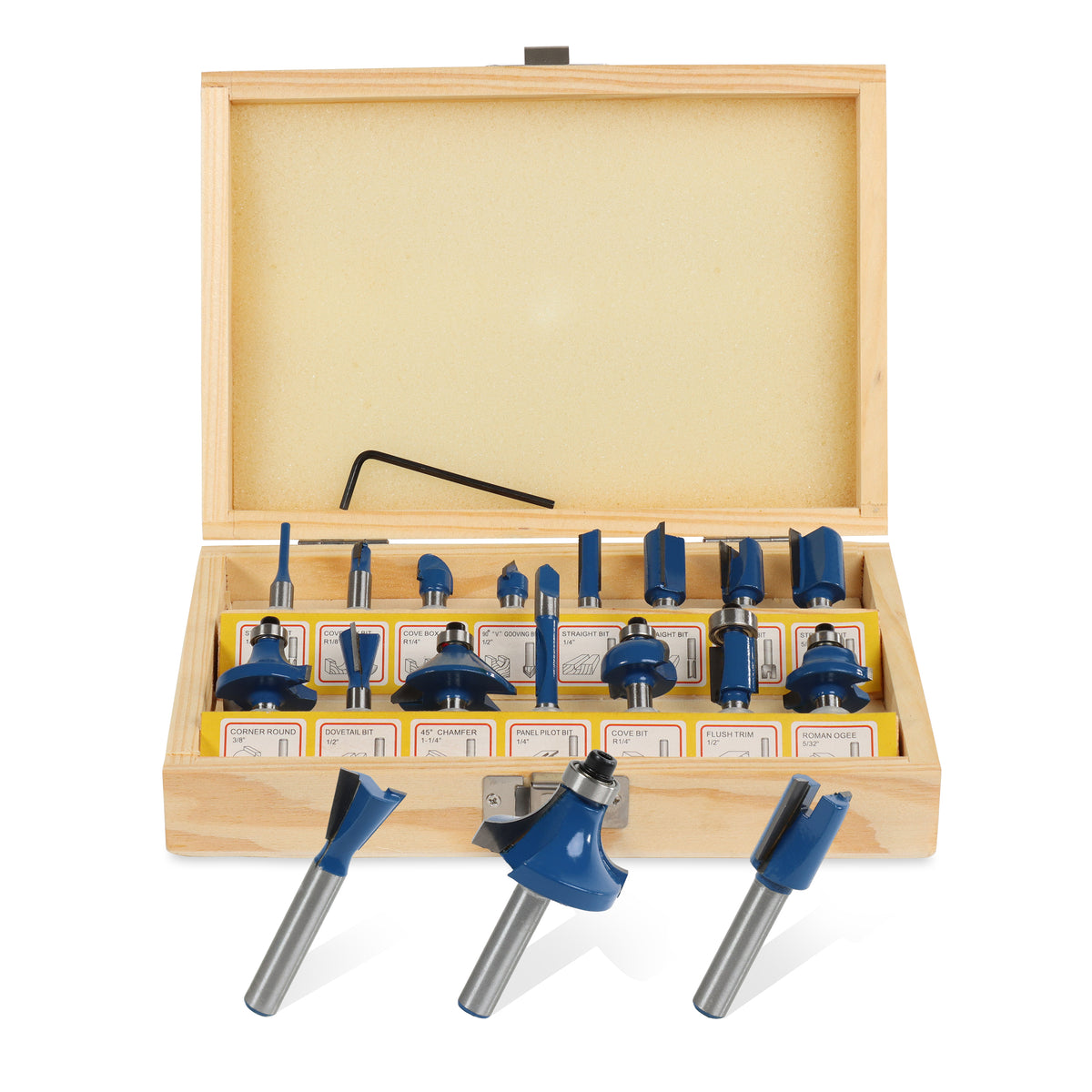 1/4in Tungsten Carbide Router Bits for Woodworking 15pc Router Bit Set