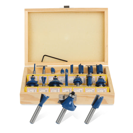 1/4in Tungsten Carbide Router Bits for Woodworking 15pc Router Bit Set
