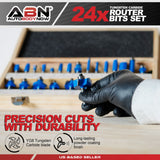 15-Piece 1/4 Router Bit Set with Solid Hardened Steel Body for Precision Woodworking and Efficient Cutting of  Router Bits