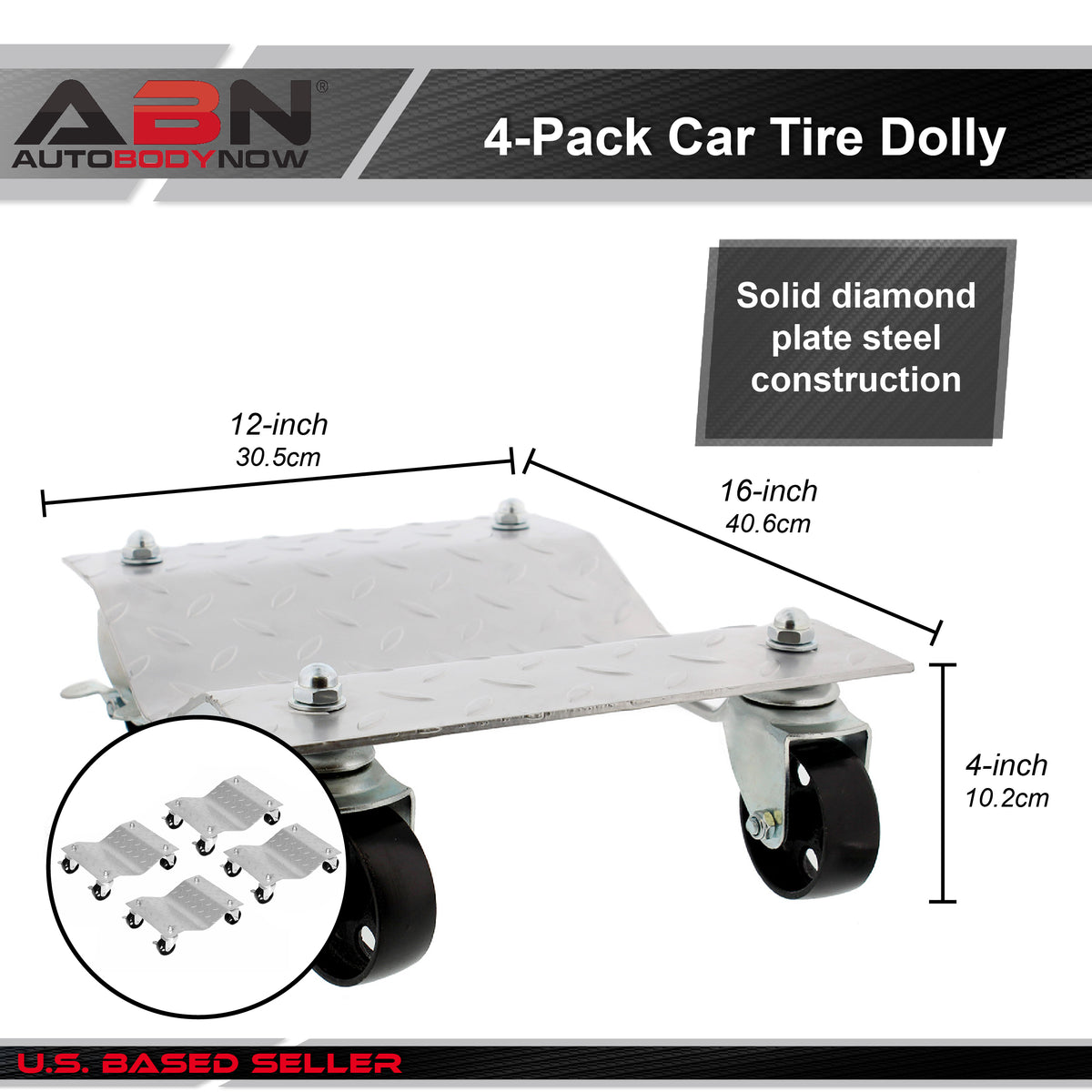 Car Tire Dolly 4-Pack Stake Dollies Set 6,000 lbs pound 4 Wheel Dolly