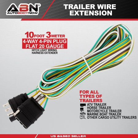 Trailer Wire Extension, 10’ Foot, 4-Way Pin Trailer Wiring Harness