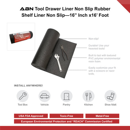 Tool Drawer Liner Non Slip Rubber Shelf Liner Non Adhesive 16in x 16ft