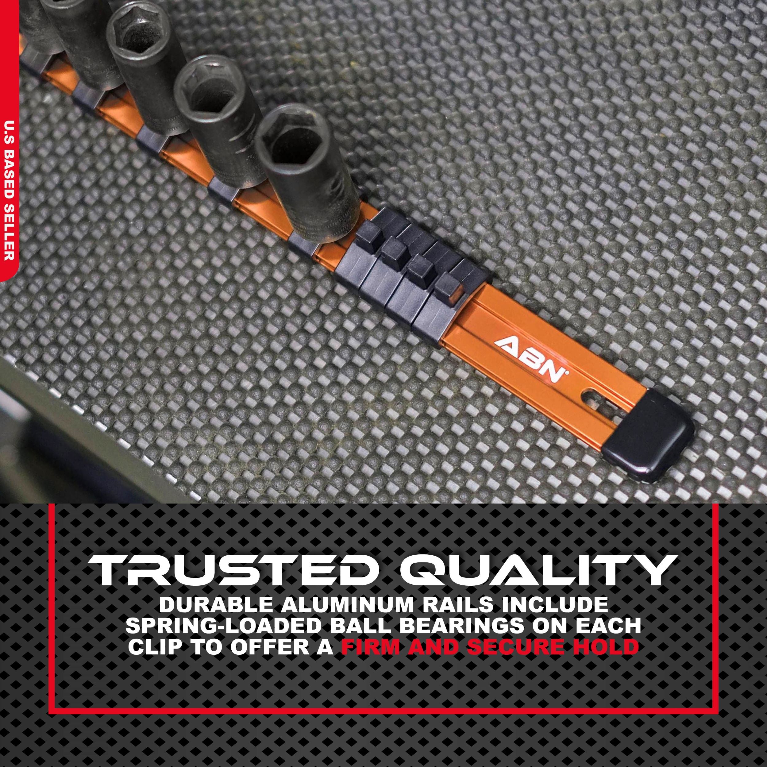 Orange Aluminum SAE 1/4” Socket Organizer Tool Holder Rail and Clips