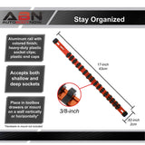 Orange Aluminum SAE 3/8” Socket Organizer Tool Holder Rail and Clips