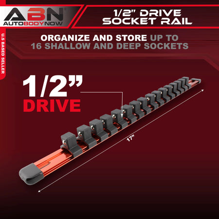 Orange Aluminum SAE 1/2” Socket Organizer Tool Holder Rail and Clips