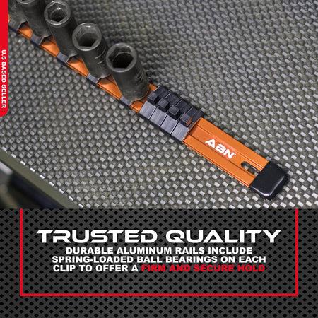 Orange Aluminum SAE 1/2” Socket Organizer Tool Holder Rail and Clips