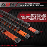 Orange Aluminum Socket Organizer Holder Rails and Clips 1/4” 3/8” 1/2"