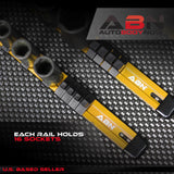 Yellow Aluminum SAE 1/4” Socket Organizer Tool Holder Rail and Clips