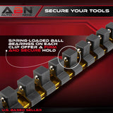 Yellow Aluminum SAE 3/8” Socket Organizer Tool Holder Rail and Clips