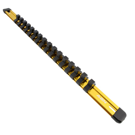 Yellow Aluminum SAE 3/8” Socket Organizer Tool Holder Rail and Clips