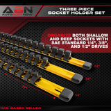 Yellow Aluminum Socket Organizer Holder Rails and Clips 1/4” 3/8” 1/2"