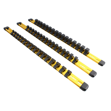 Yellow Aluminum Socket Organizer Holder Rails and Clips 1/4” 3/8” 1/2"
