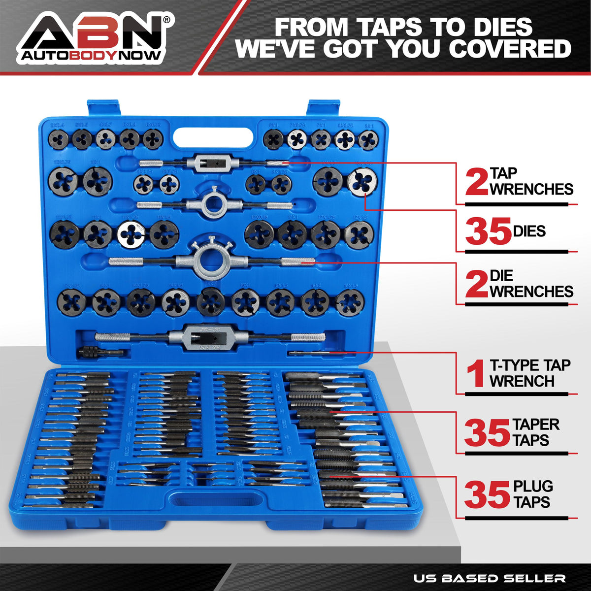 110 Piece Tap Die Set Metric Kit for Rethreading Bolts and Pipes