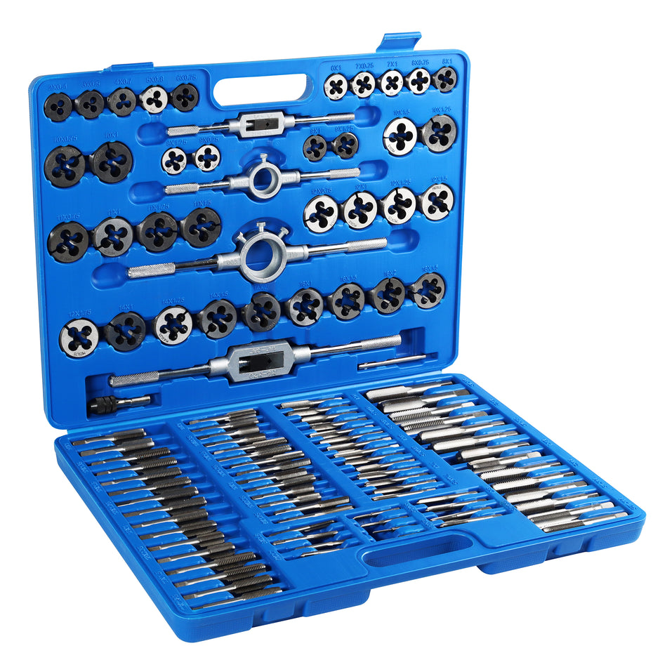 110 Piece Tap Die Set Metric Kit for Rethreading Bolts and Pipes