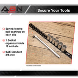 Black Aluminum SAE 3/8” Inch Socket Holder Rail & Clips Tool Organizer