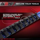 Blue Aluminum SAE 1/4” Inch Socket Holder Rail & Clips Tool Organizer