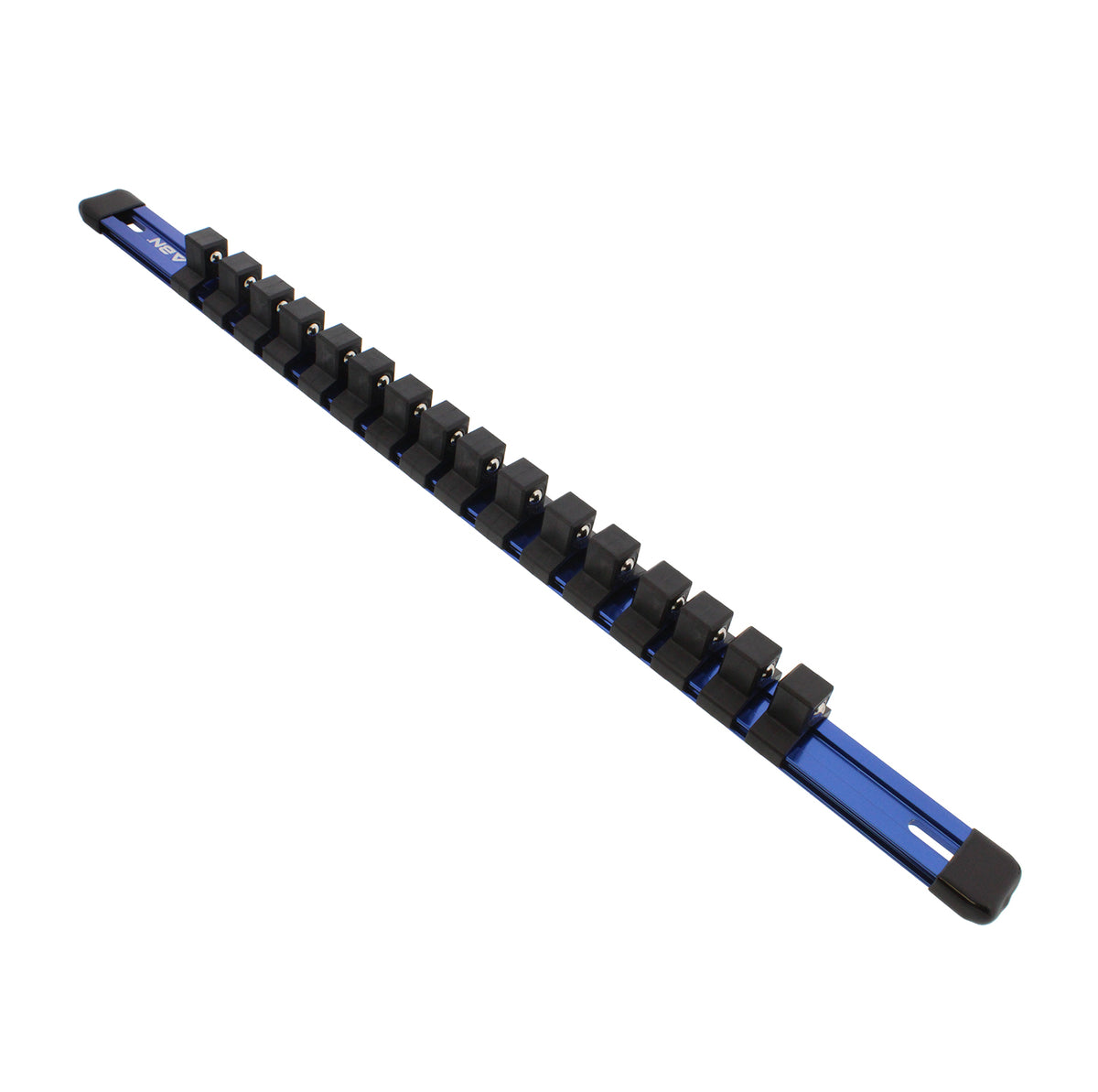 Blue Aluminum SAE 1/2” Inch Socket Holder Rail & Clips Tool Organizer