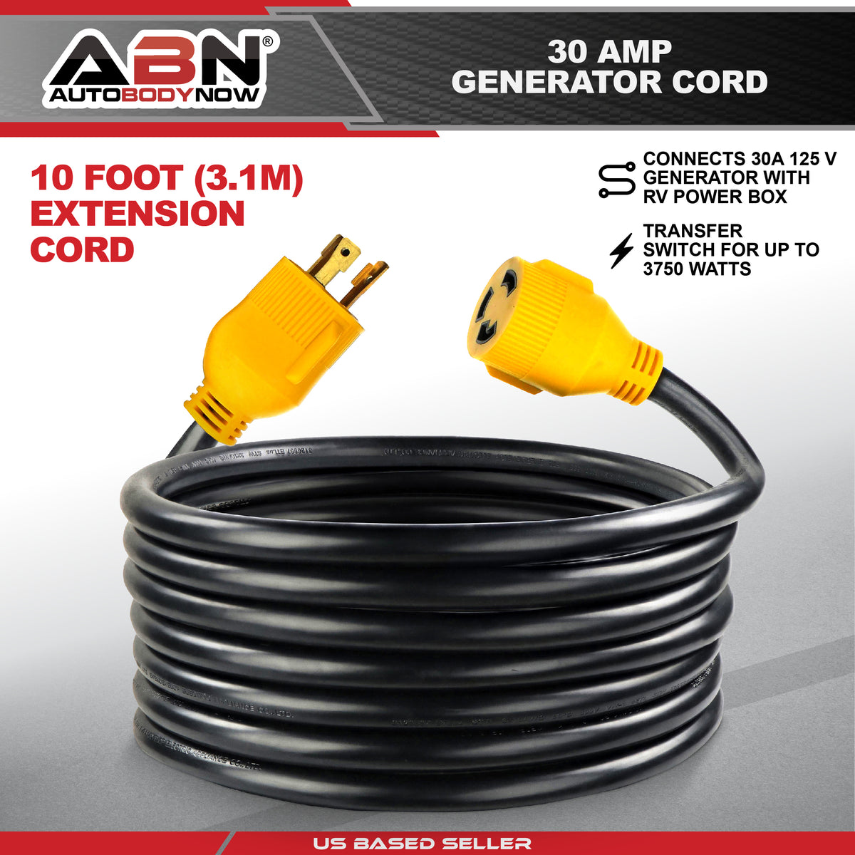 30 AMP Generator Cord – 10’ Foot STW Extension Cord 3 Prong Lock Plug