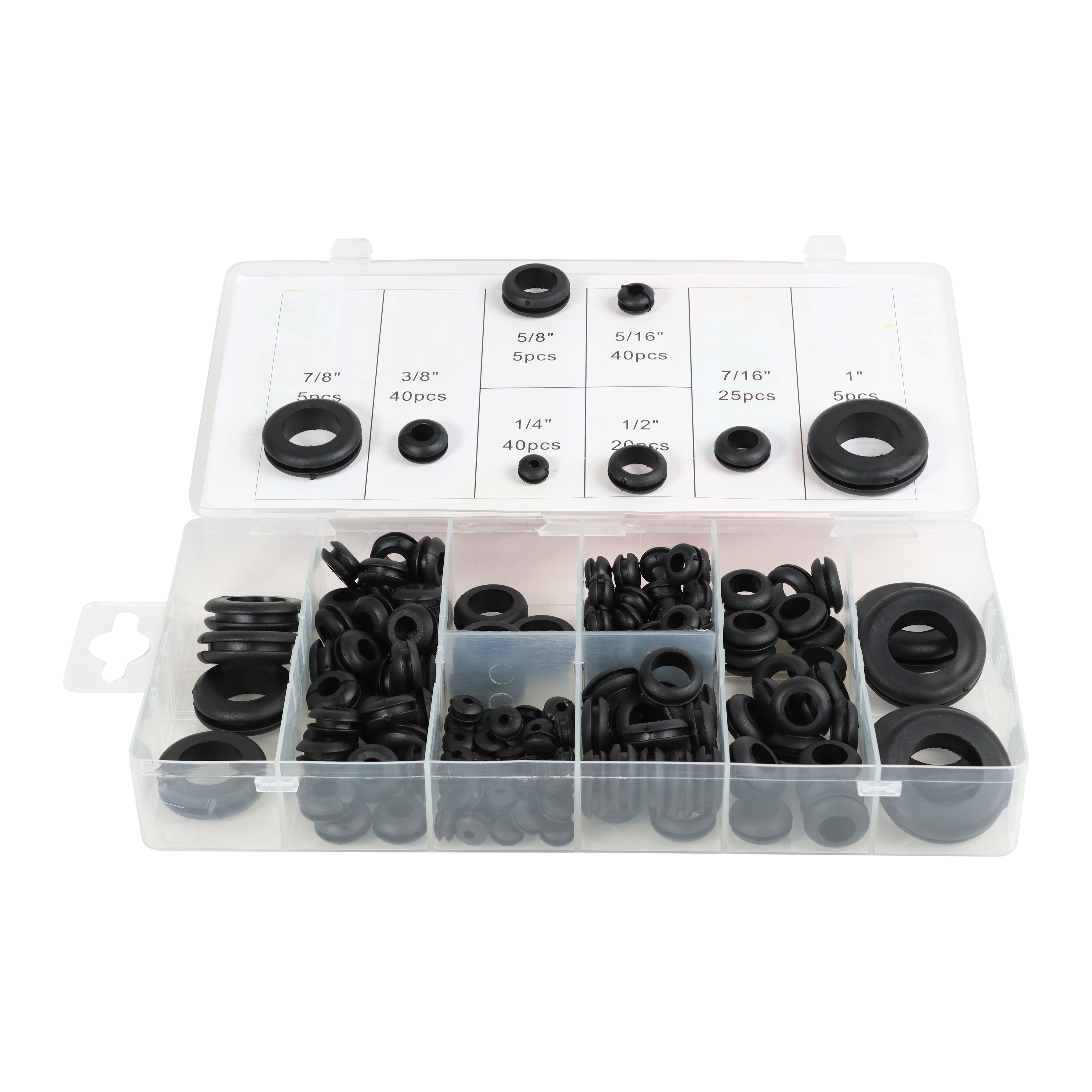 180pc 8 Sizes from 1/4 to 1in SAE Assorted Rubber Grommets for Wiring