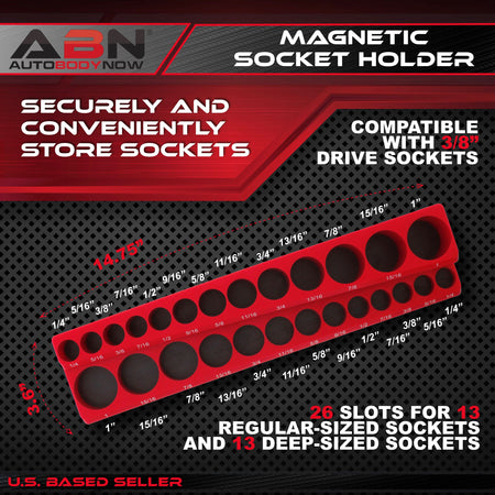 Magnetic Socket Organizer Tray – SAE 3/8” Inch 26 Socket Holder, Red