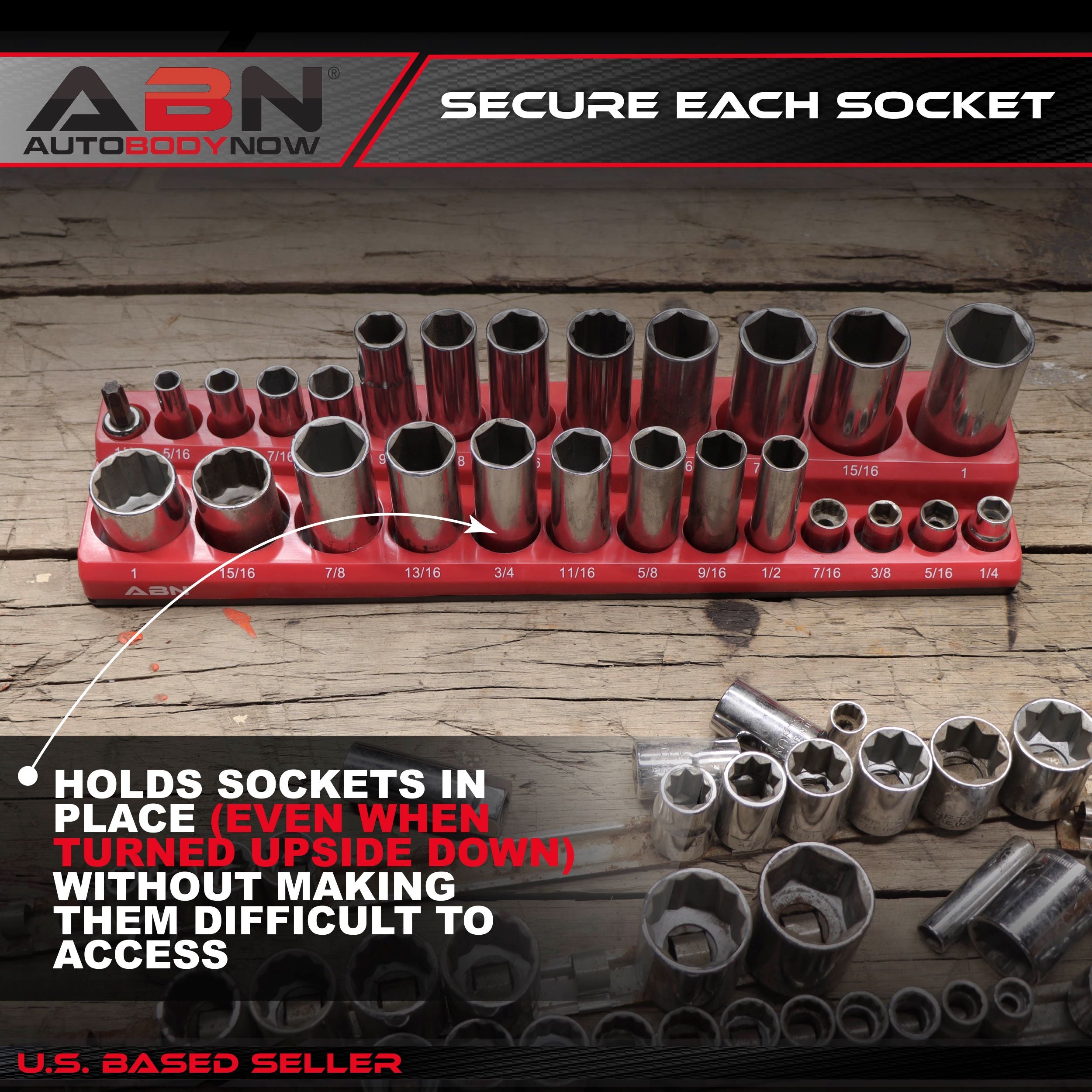 Magnetic Socket Organizer Tray – SAE 3/8” Inch 26 Socket Holder, Red
