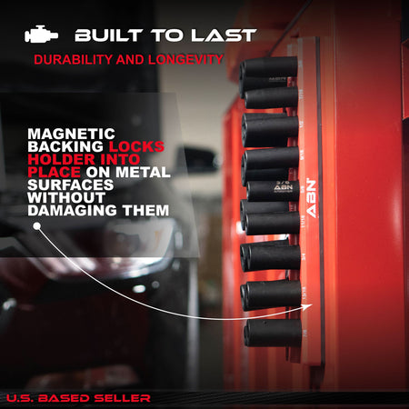 Magnetic Socket Organizer Tray – SAE 3/8” Inch 26 Socket Holder, Red